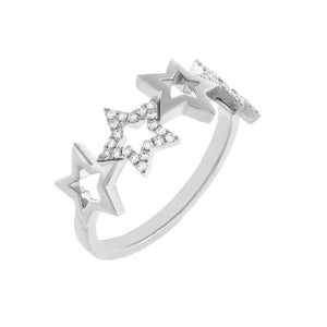 FJ0511 925 Sterling Silver Hollow Four Star CZ Ring
