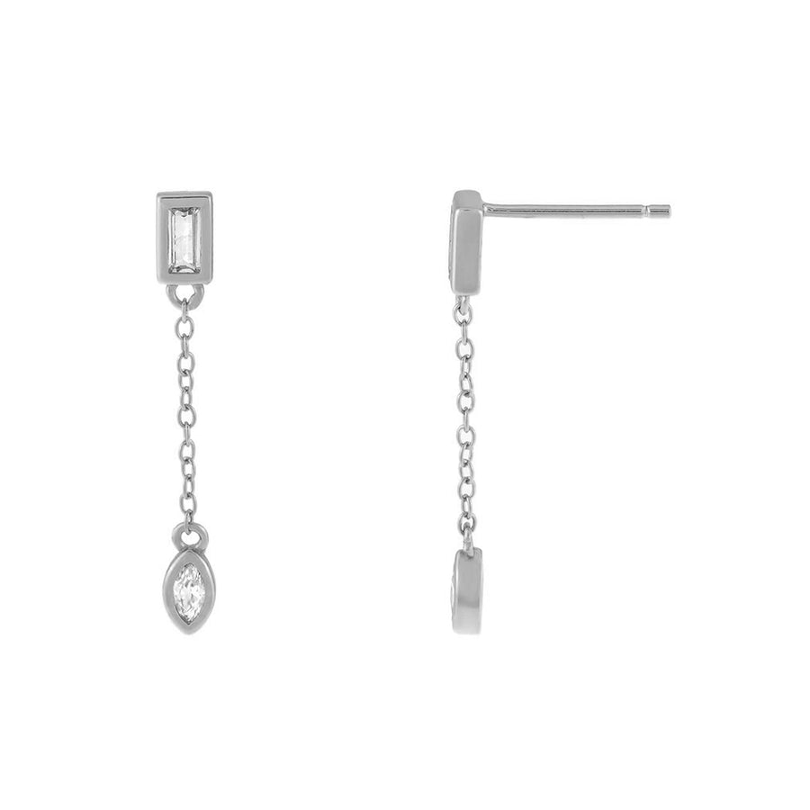 FE1640 925 Sterling Silver CZ Teardrop Chain Stud Earring