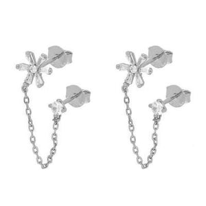 FE0979 925 Sterling Silver Flower Zircon Chain Earrings