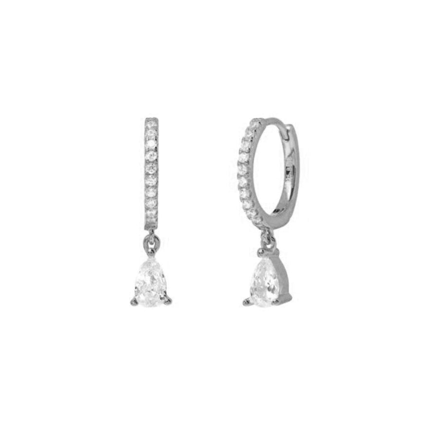 FE1081 925 Sterling Silver Teardrop Zircon Pendant Hoop Earrings