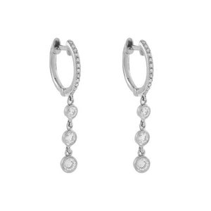 FE1389 925 Sterling Silver Zircon Bezel Drop Hoop Earrings