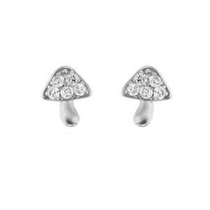 FE1541 925 Sterling Silver Mushroom Cubic Zirconia Stud Earring