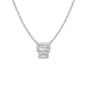 FX0707 925 Sterling Silver Stacked Baguette Cubic Zirconia Necklace