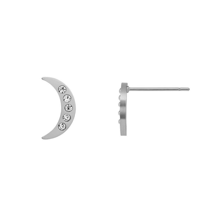 FE1617 925 Sterling Silver CZ Crescent Moon Stud Earring