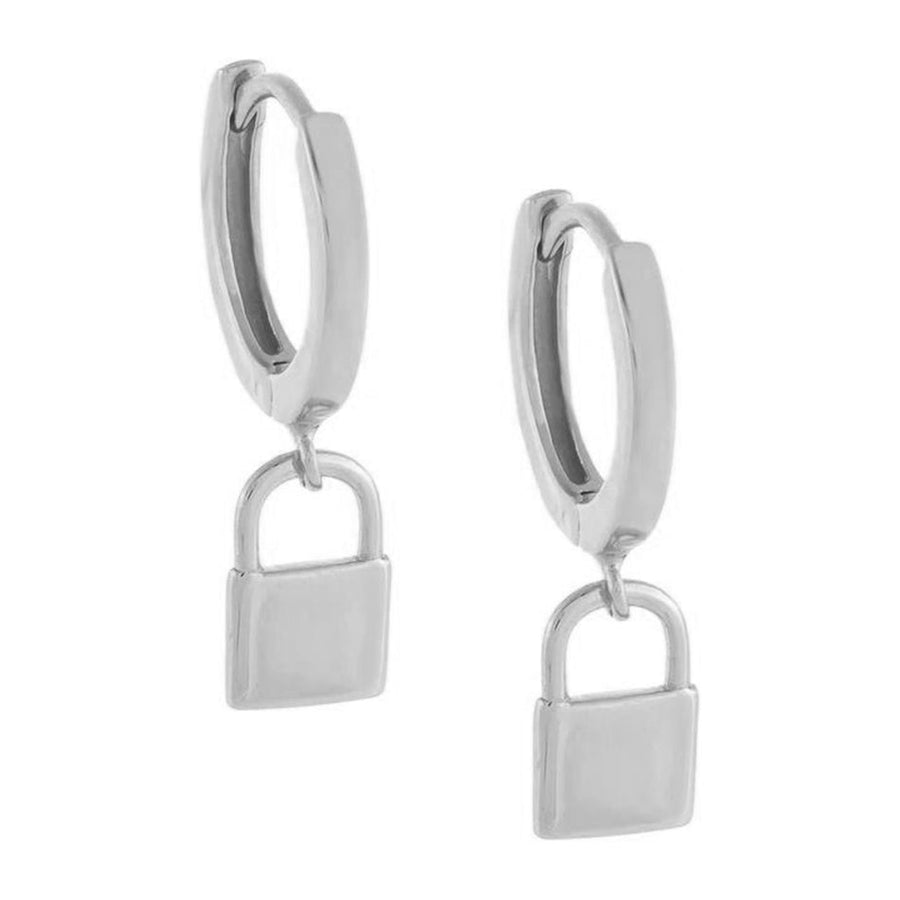 FE0834 925 Sterling Silver Mini Solid Lock Huggie Earrings