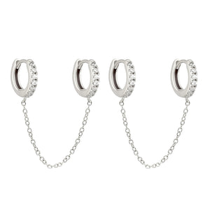 FE0093 925 Sterling Silver Double Chain Huggie Earrings