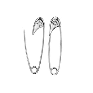 FE1138 925 Sterling Silver Large Diamond Star Safety Pin Earrings
