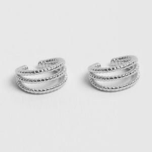 FE0833 925 Sterling Silver Triple Layered Beaded Earrings Cuff