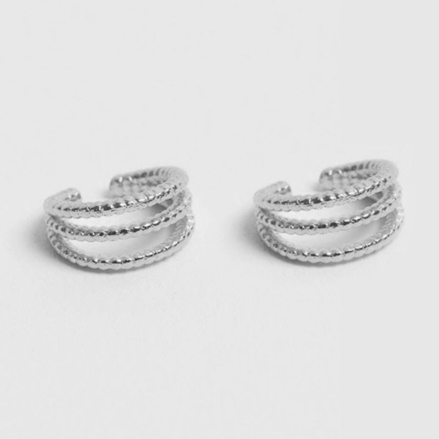 FE0833 925 Sterling Silver Triple Layered Beaded Earrings Cuff
