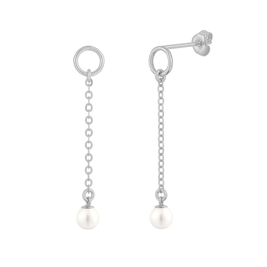 PE0001 925 Sterling Silver Freshwater Pearl Chain Drop Stud Earrings