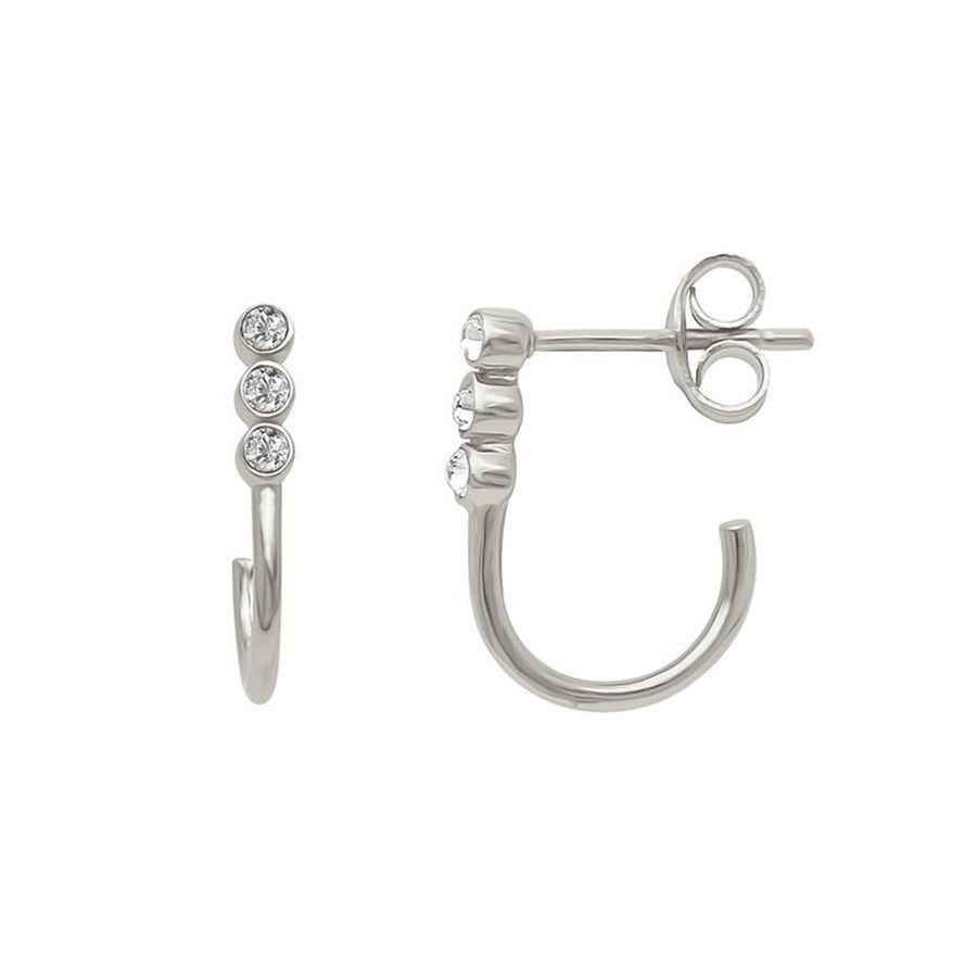 FE0801 925 Sterling Silver RTrio Mini Bezel Hoop Earrings