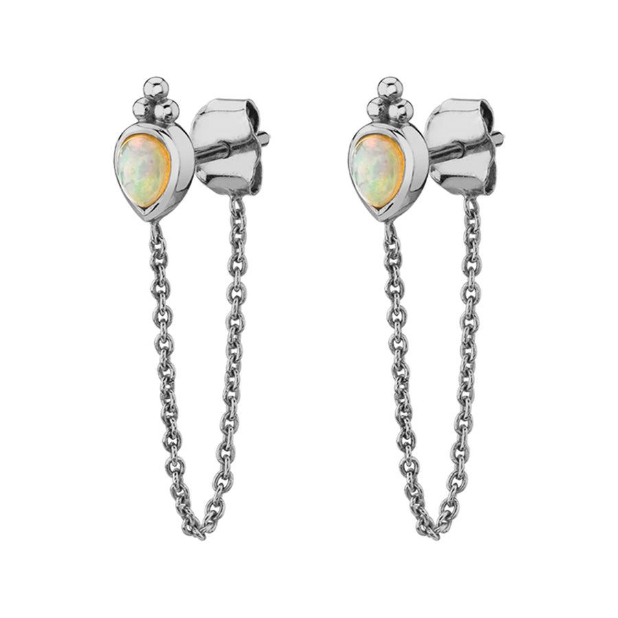 FE1352 925 Sterling Silver Opal Chain Stud Earrings