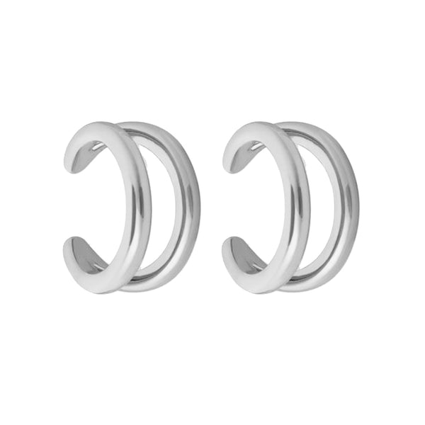 FE2011 925 Sterling Silver Mini Double Band Ear Cuff Earrings