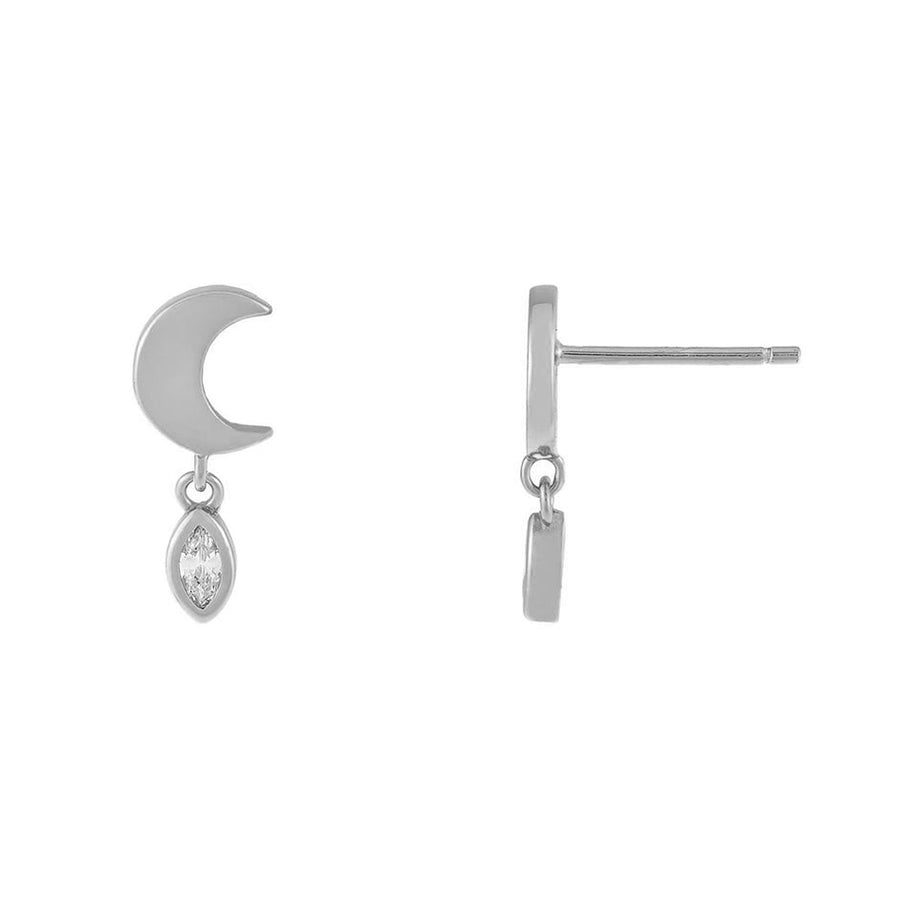 FE1755 925 Sterling Silver Cubic Zirconia Crescent Drop Stud Earring