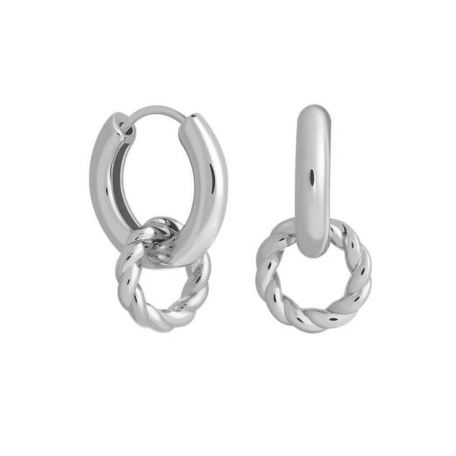 FE1419 925 Sterling Silver Rope Connection Hoop Earrings