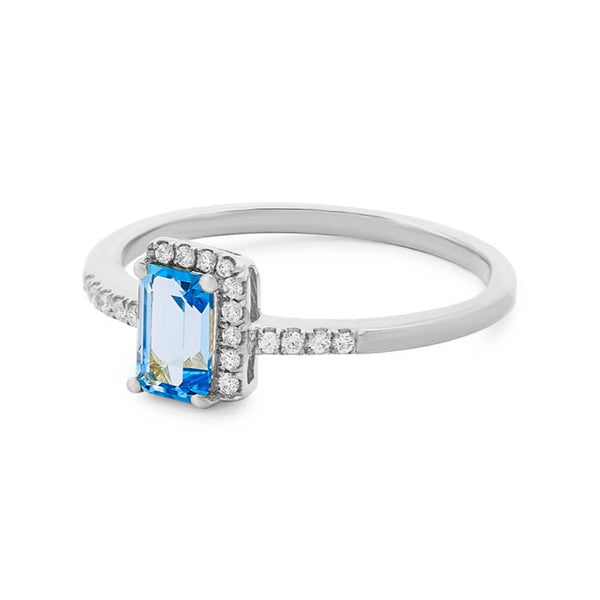FJ0401 925 Sterling Silver Blue Cubic Zircon Ring