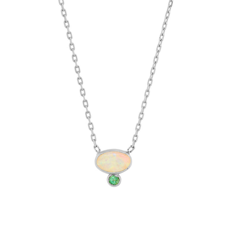 FX0551 925 Sterling Silver Oval Opal Stone Pendant Necklace