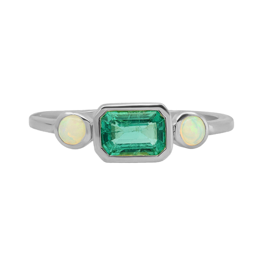 FJ0619 925 Sterling Silver Emerald & Opal Gold Plated Ring