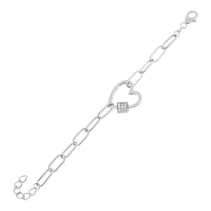 FS0157 925 Sterling Silver Pave Heart Toggle Link Bracelet