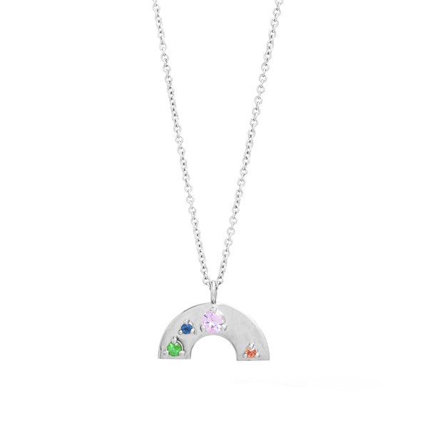 FX0880 925 Sterling Silver Rainbow Colorful Cubic Zirconia Pendant Necklace