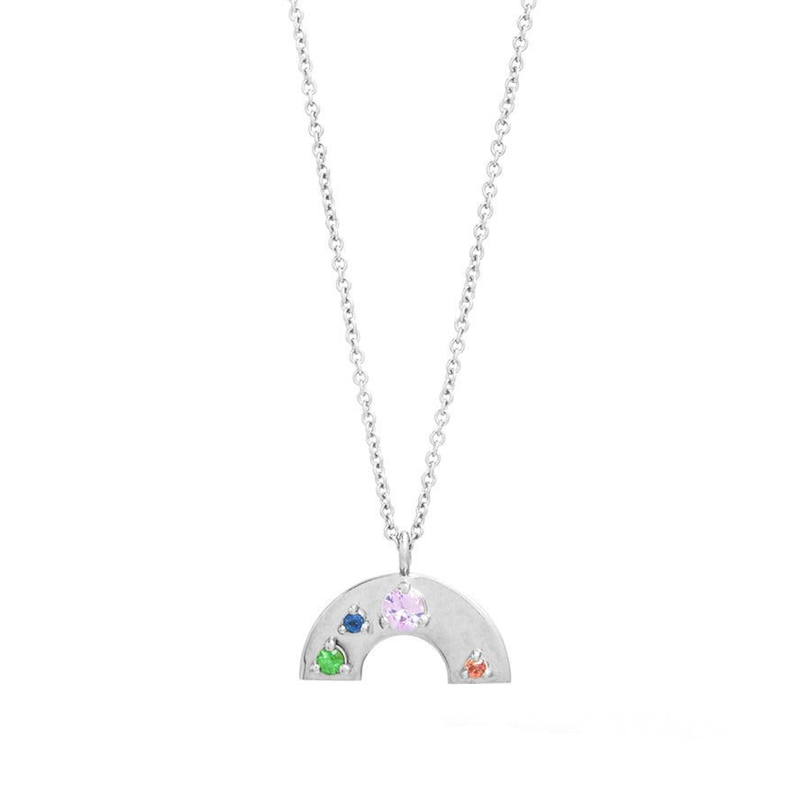 FX0880 925 Sterling Silver Rainbow Colorful Cubic Zirconia Pendant Necklace