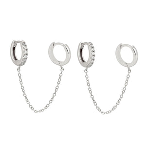 FE0092 925 Sterling Silver Double Chain Huggie Earrings