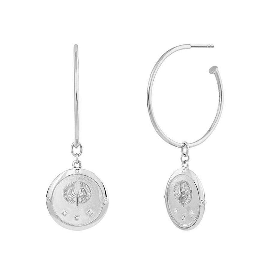 FE0304 925 Sterling Silver Coin Hoop Earrings