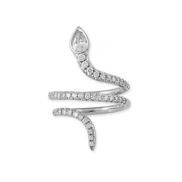 FJ0412 925 Sterling Silver Zircon Snake Coil Wrap Ring