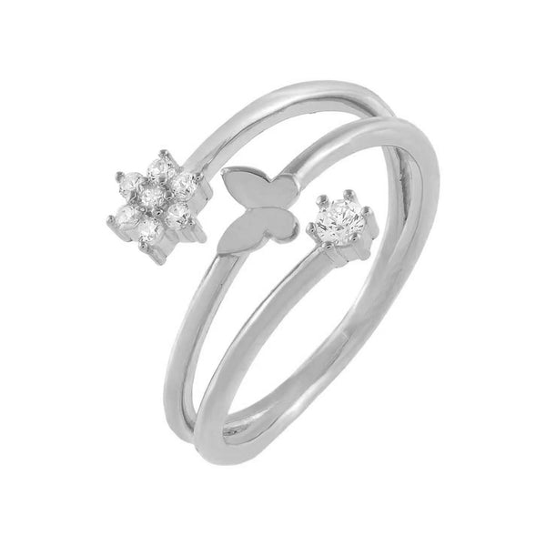 FJ0472 925 Sterling Silver CZ Flower x Butterfly Wrap Ring