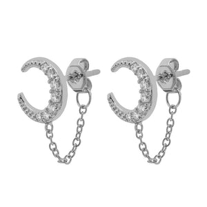 FE1331 925 Sterling Silver Moon Chain Stud Earrings