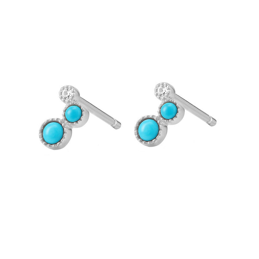 FE1675 925 Sterling Silver CZ Turquoise Double Stud Earring