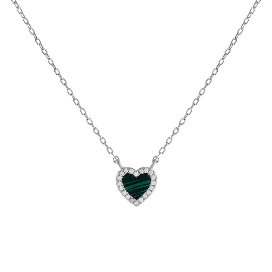 FX0503 925 Sterling Silver Malachite Mini Heart Necklace