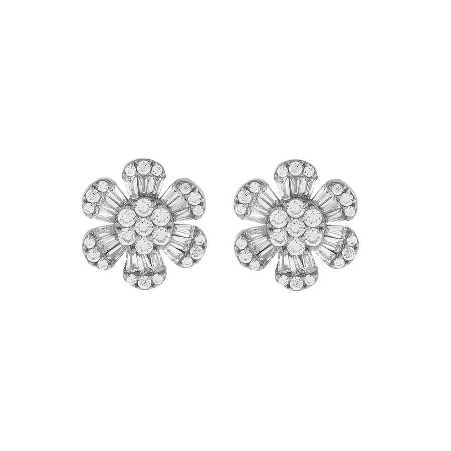 FE1320 925 Sterling Silver Baguette Flower Stud Earrings