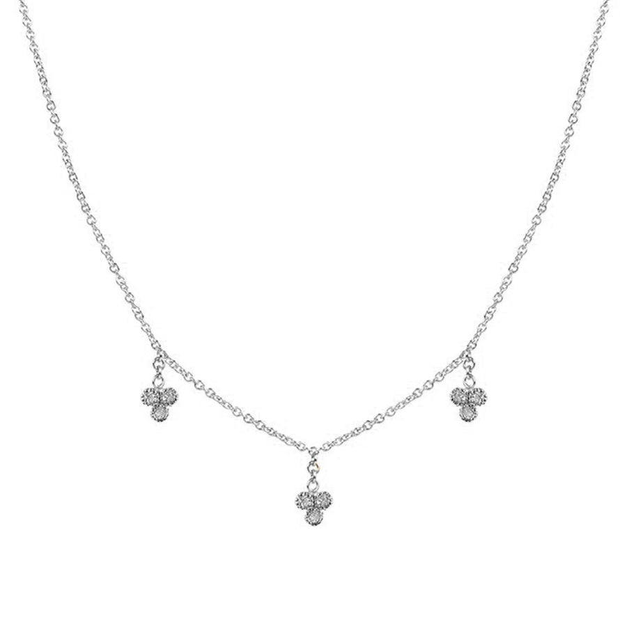 FX0449 925 Sterling Silver Cluster Zircon  Pendant Necklace