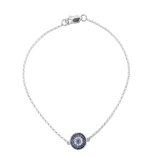 FS0147 925 Sterling Silver Blue Evil Eye Disc Bracelet