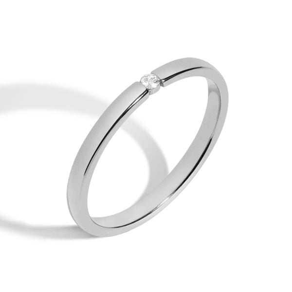 FJ0300 925 Sterling Silver Single Zircon Ring