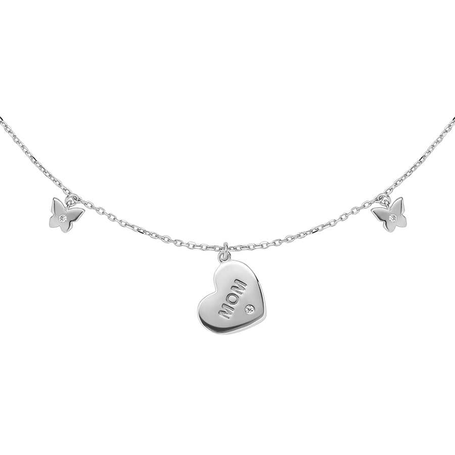 FX0518 925 Sterling Silver Mom Heart CZ Pendant Necklace