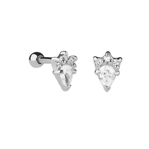 FE1680 925 Sterling Silver Cubic Zirconia Tiara Barbell Stud Earring