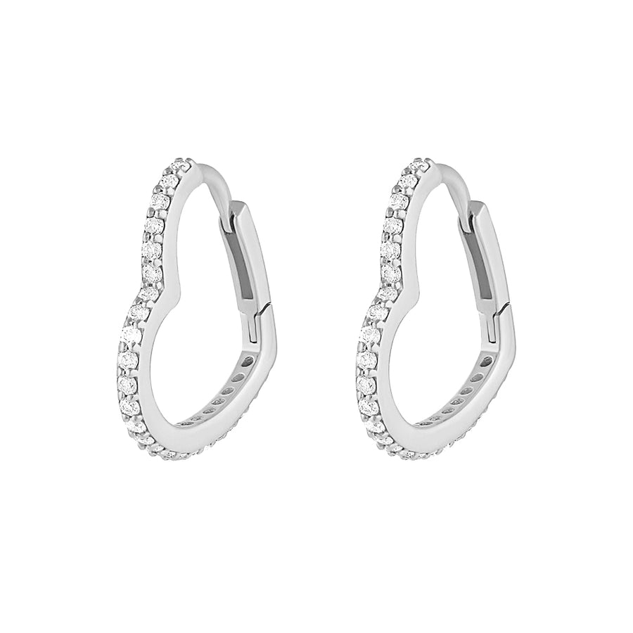 FE1992 925 Sterling Silver Pave Cibic Zirconia Heart Hoop Earrings For Women