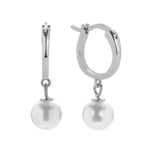 FE1121 925 Sterling Silver Pearl Drop Hoop Earrings