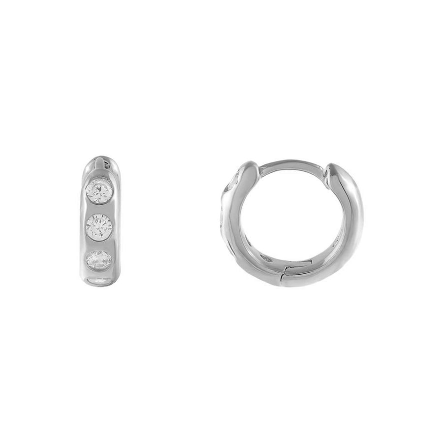 FE1512 925 Sterling Silver Round Spark CZ Huggies