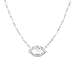 FX0664 925 Sterling Silver CZ Freshwater Pearl  Eye Pendant Necklace