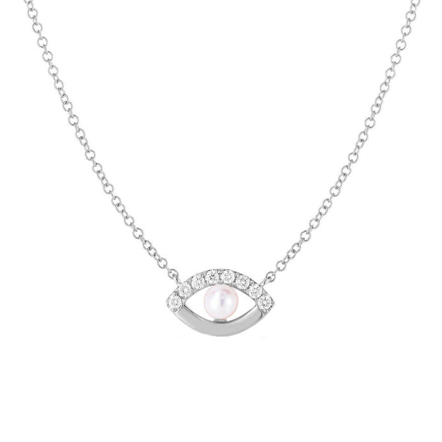 FX0664 925 Sterling Silver CZ Freshwater Pearl  Eye Pendant Necklace