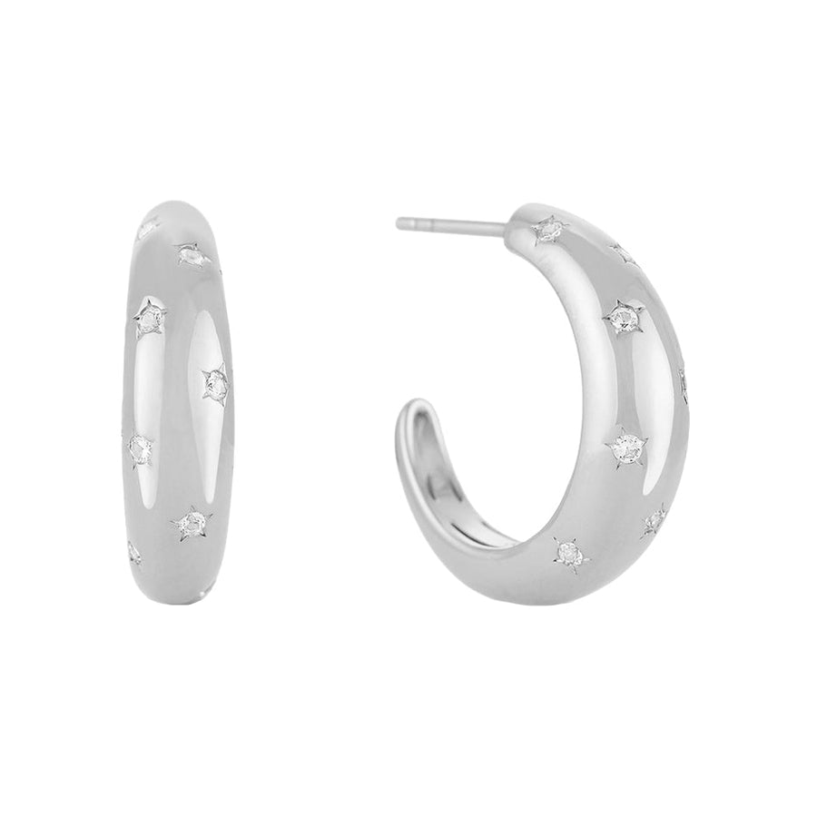 FE1374 925 Sterling Silver Star Hoop Earrings