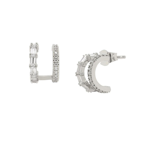 FE0800 S925 Double Pave Huggie Earrings