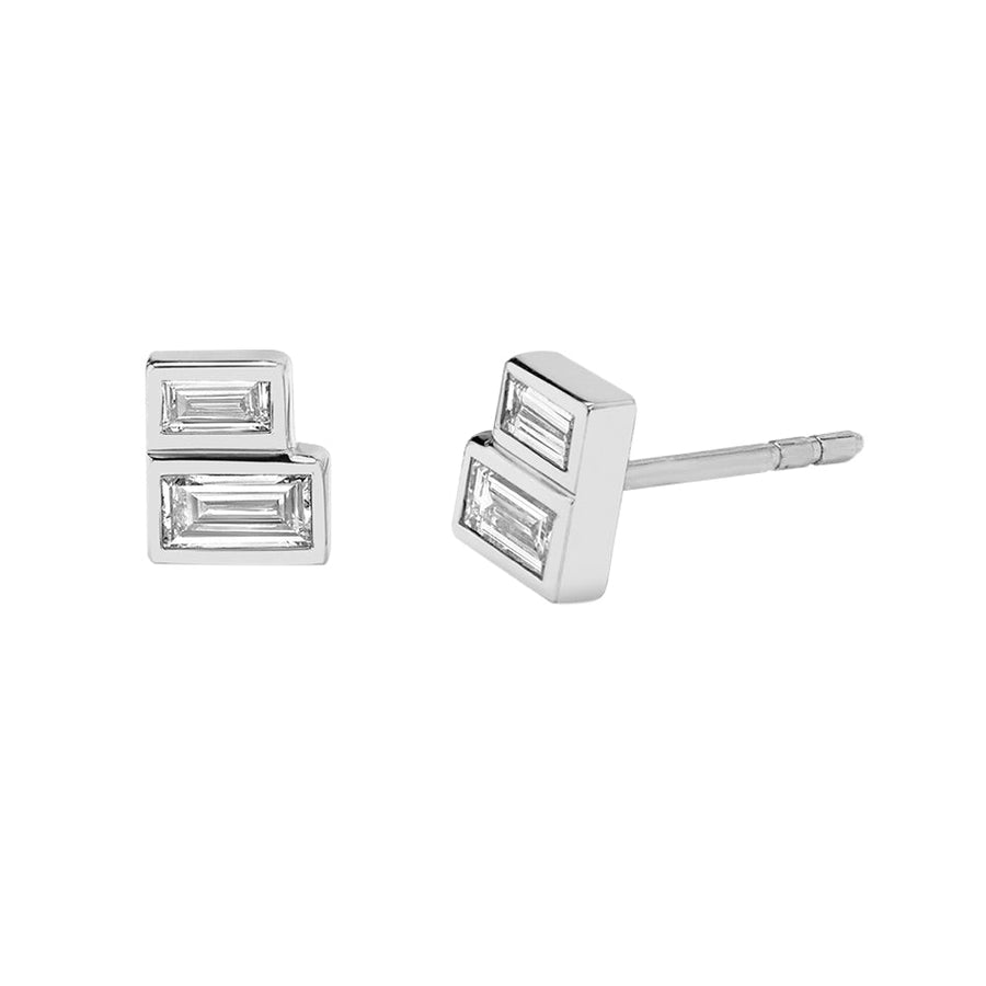 FE1740 925 Sterling Silver Stacked Baguette Cubic Zirconia Stud Earring