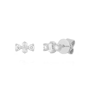 FE1529 925 Sterling Silver Round Baguette CZ Stud Earring
