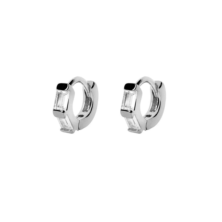 FE1068 925 Sterling Silver Double Crystal Hoop Earrings