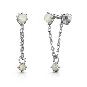 FE1245 925 Sterling Silver Opal Chain Stud Earrings