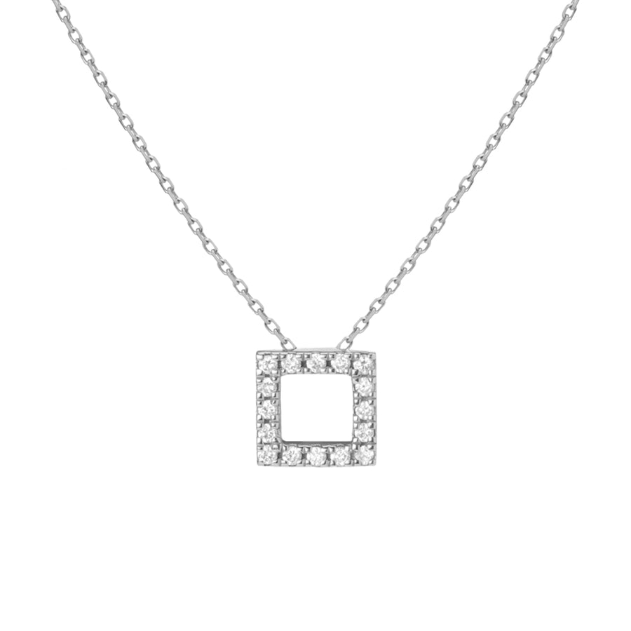 FX0387 925 Sterling Silver Cubic Zirconia Square Pendant Necklace